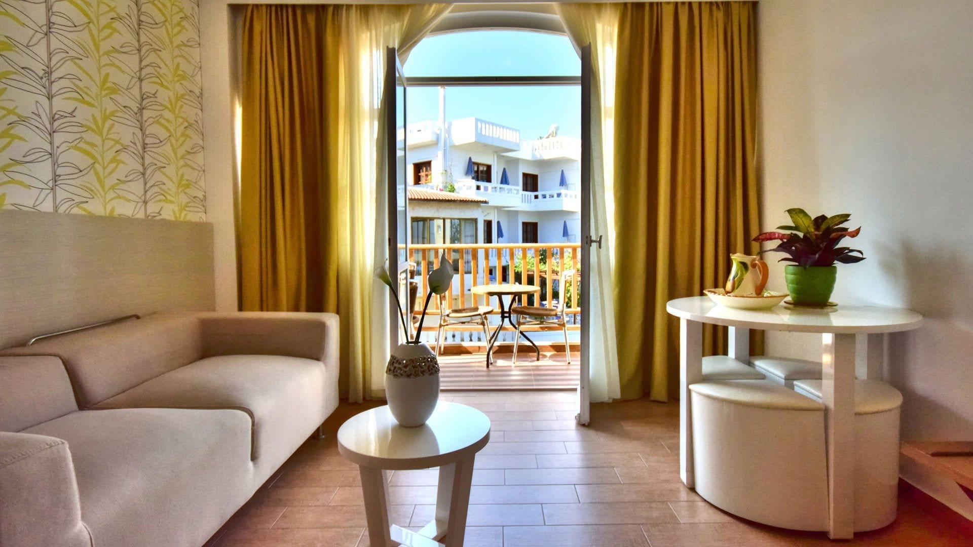 a room with a table and chairs