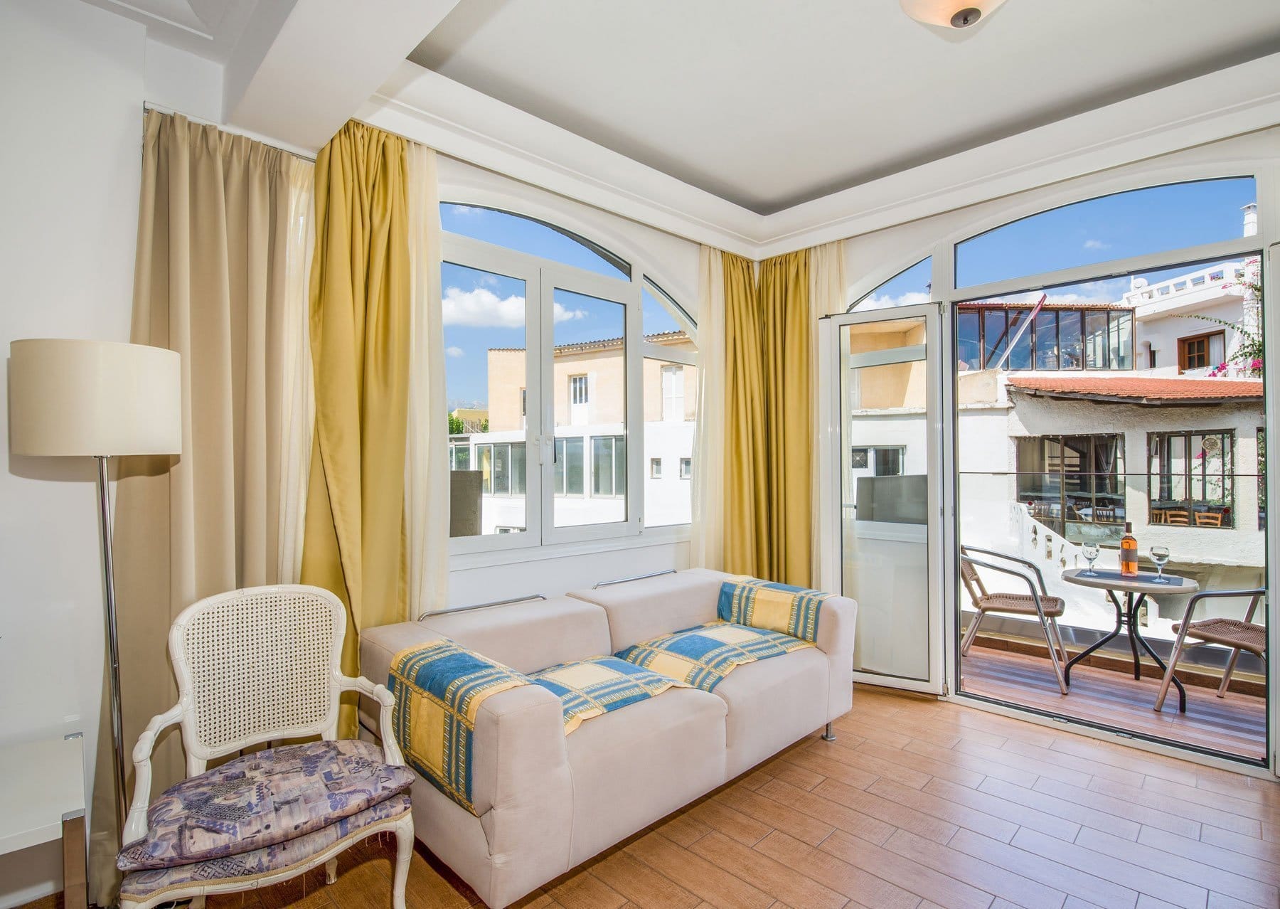 a living room with a large window