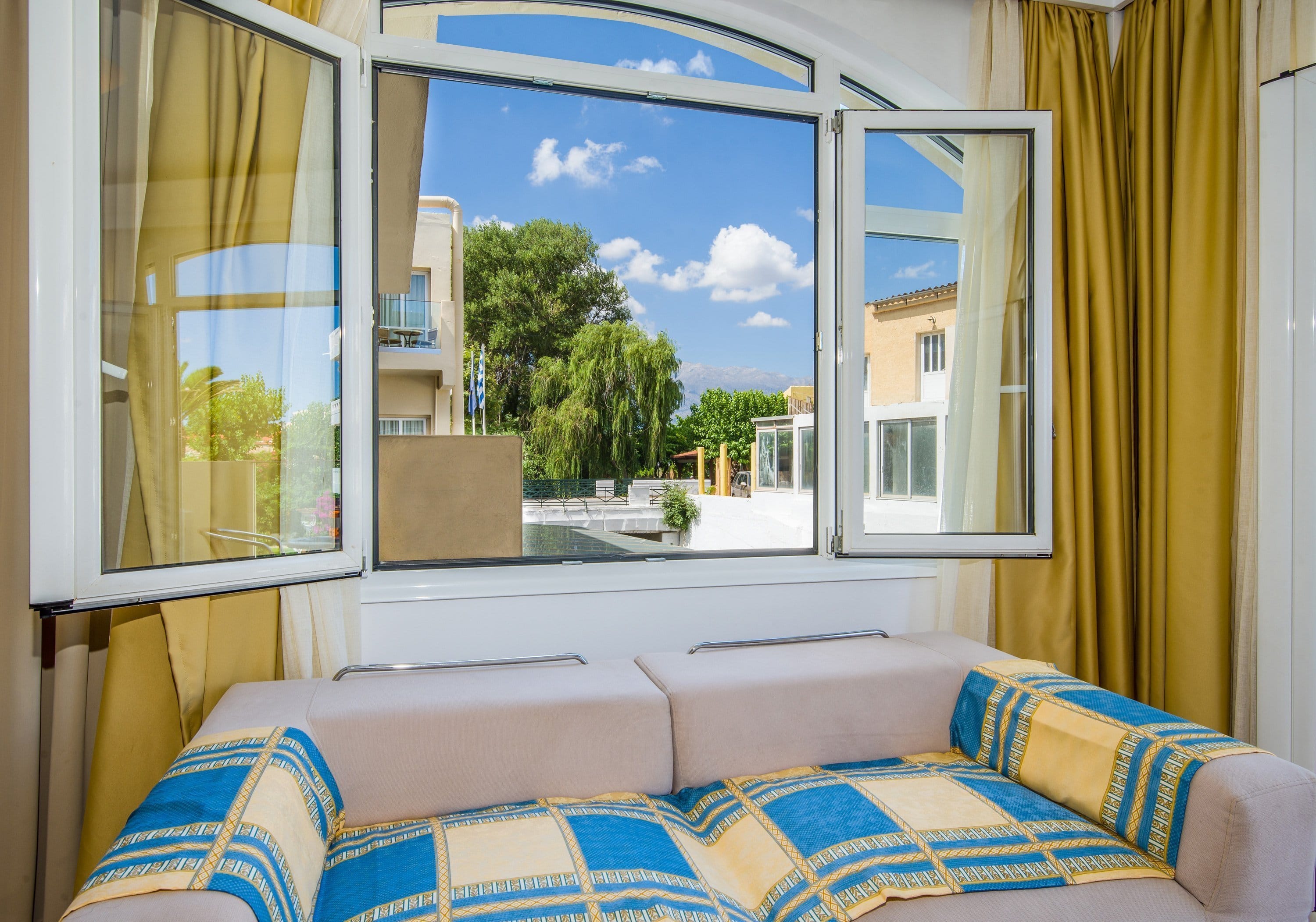 a couch and a window
