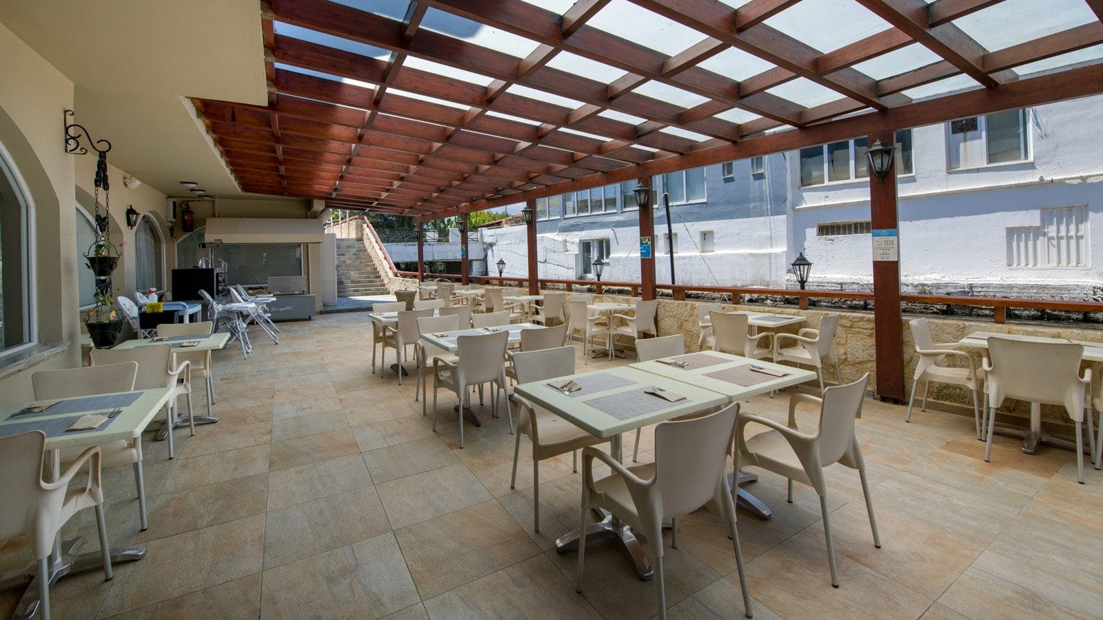 a room with tables and chairs