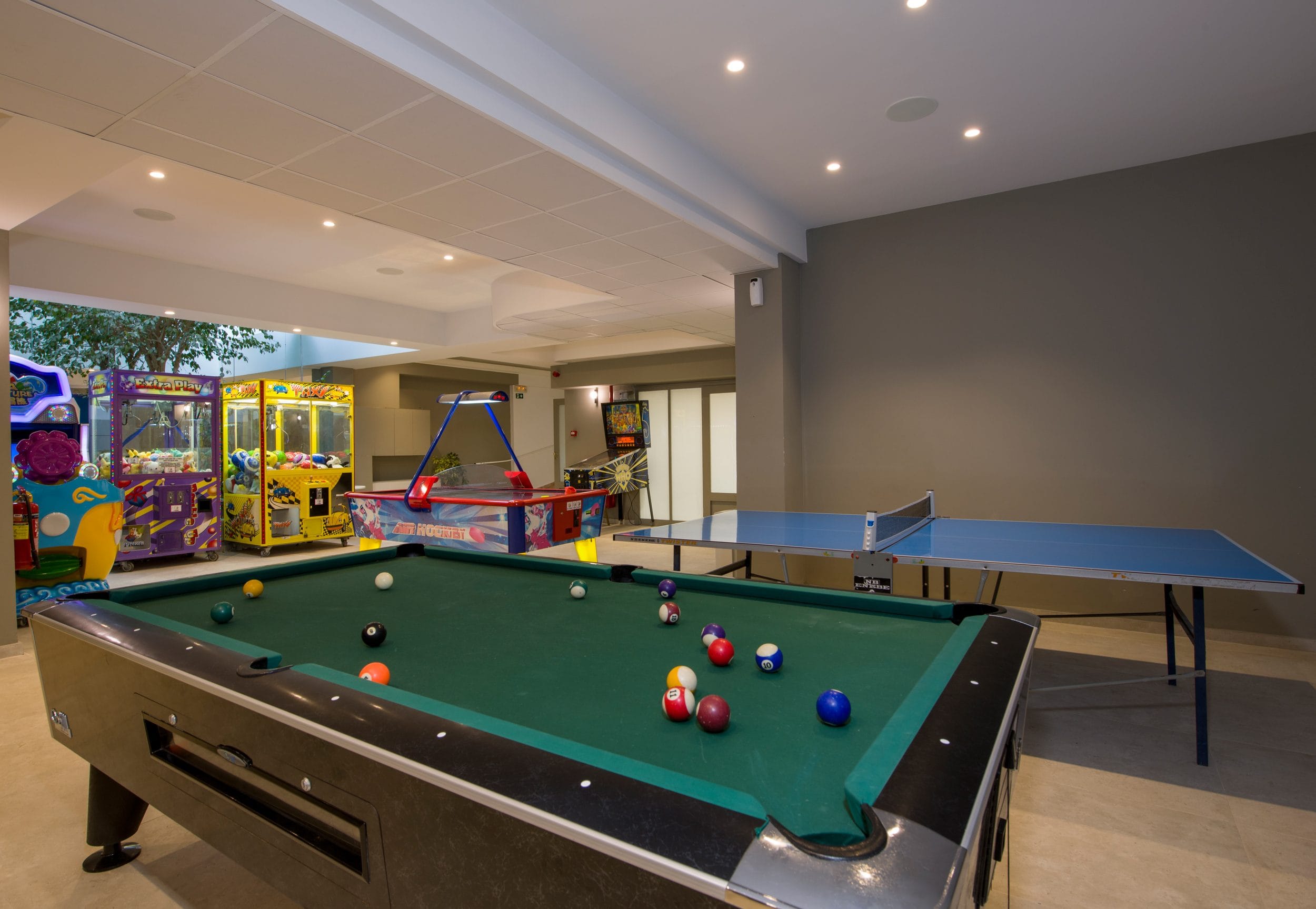 a pool table in a room