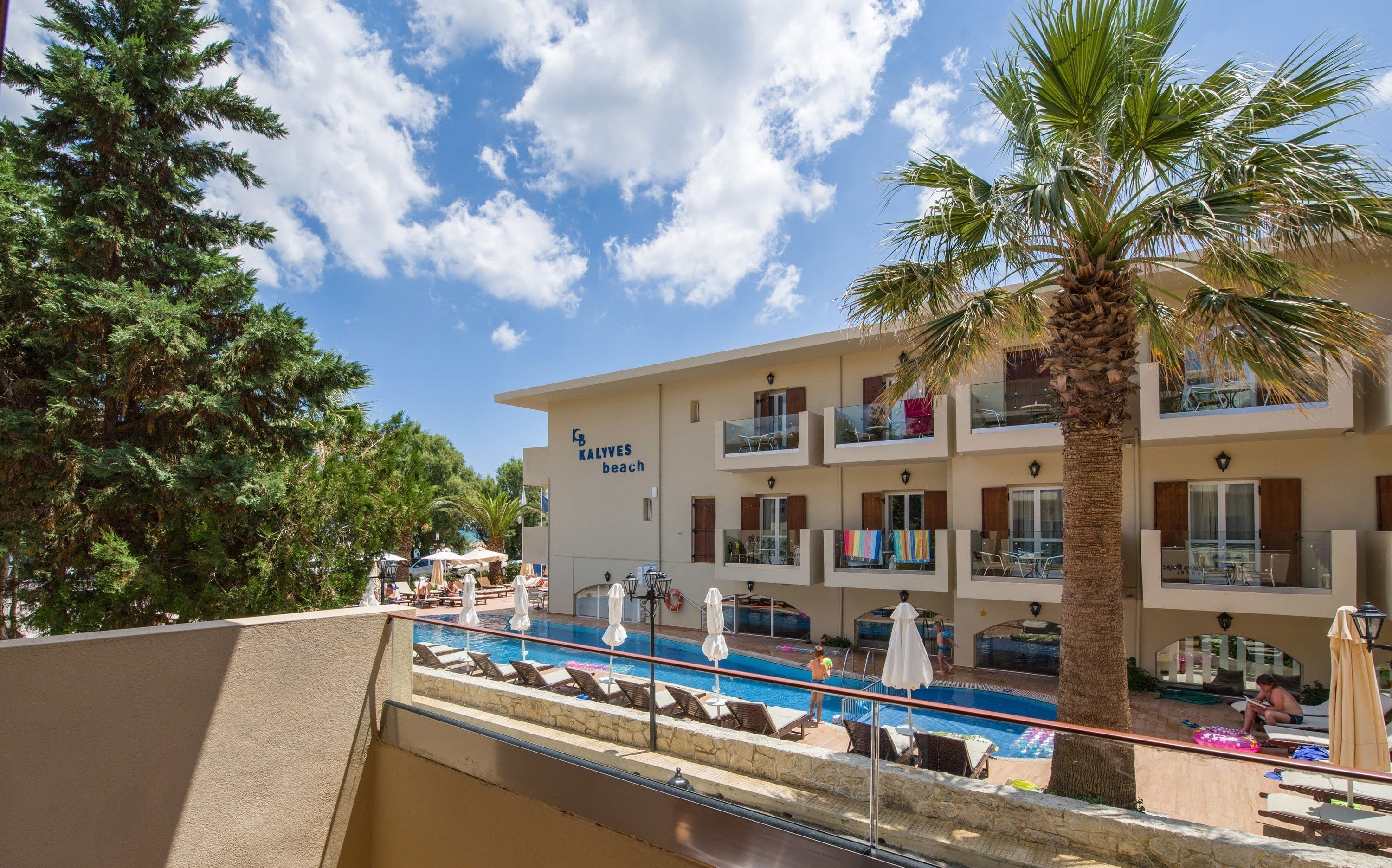 a pool and a building