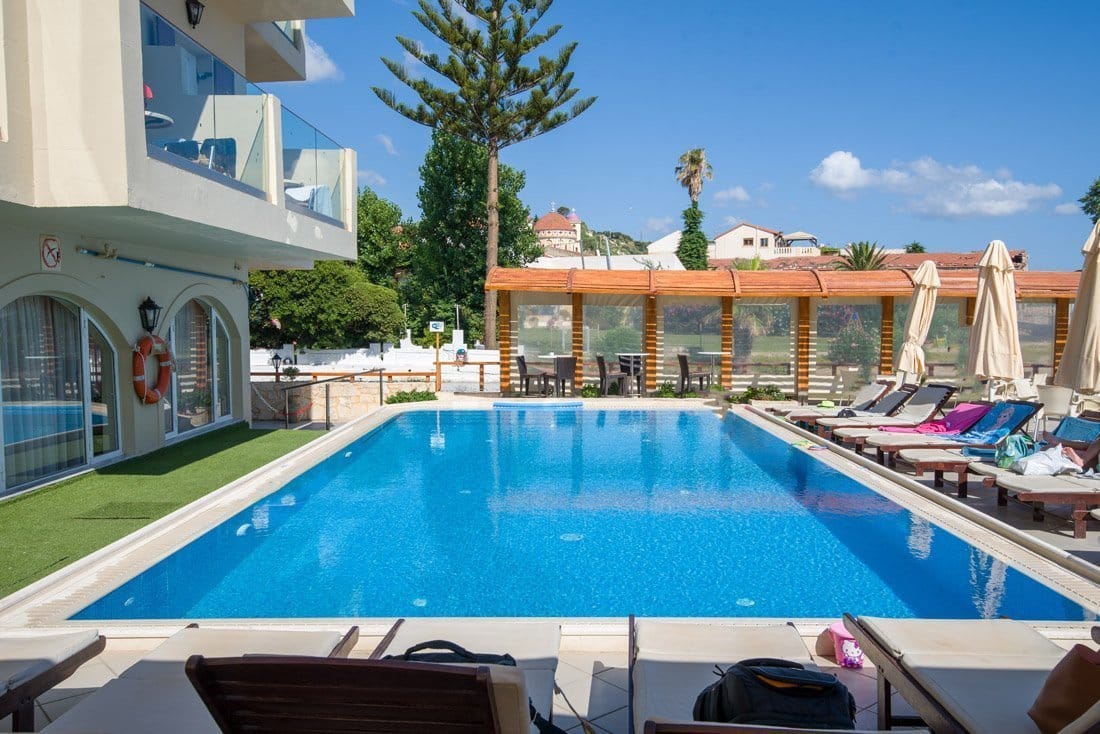 a swimming pool in a resort