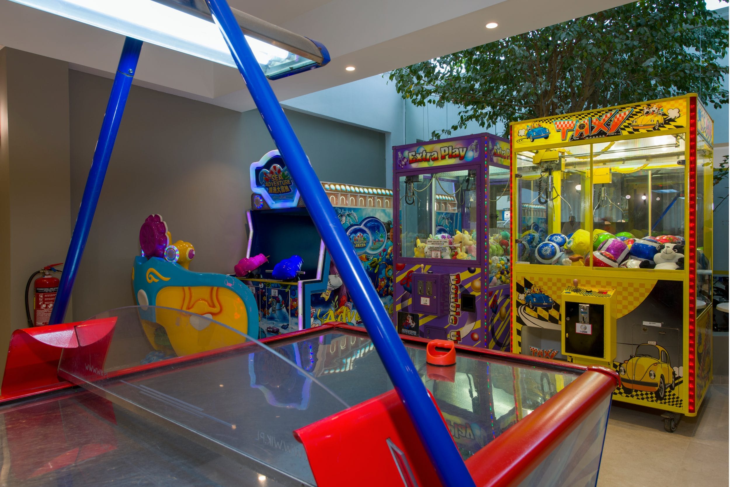 a children's playground with a slide