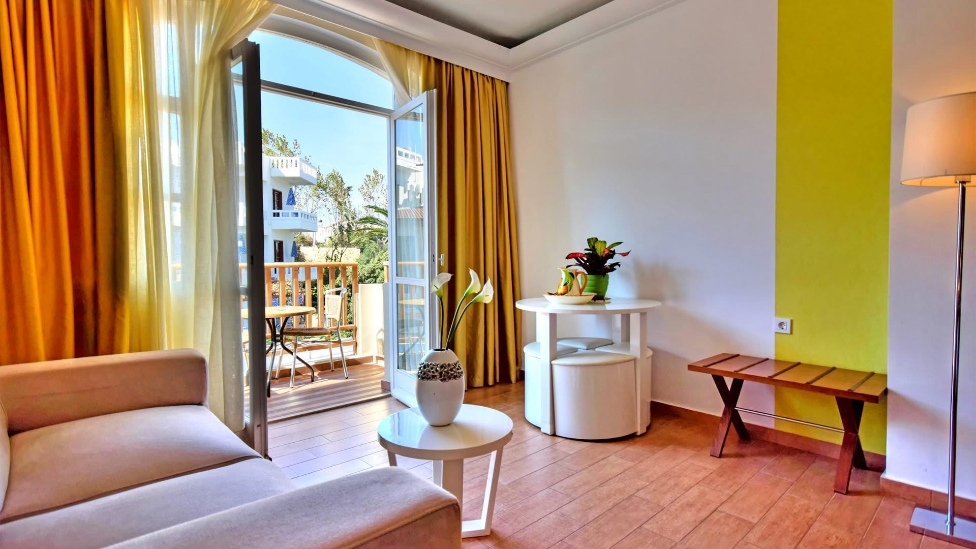 a living room with a large window