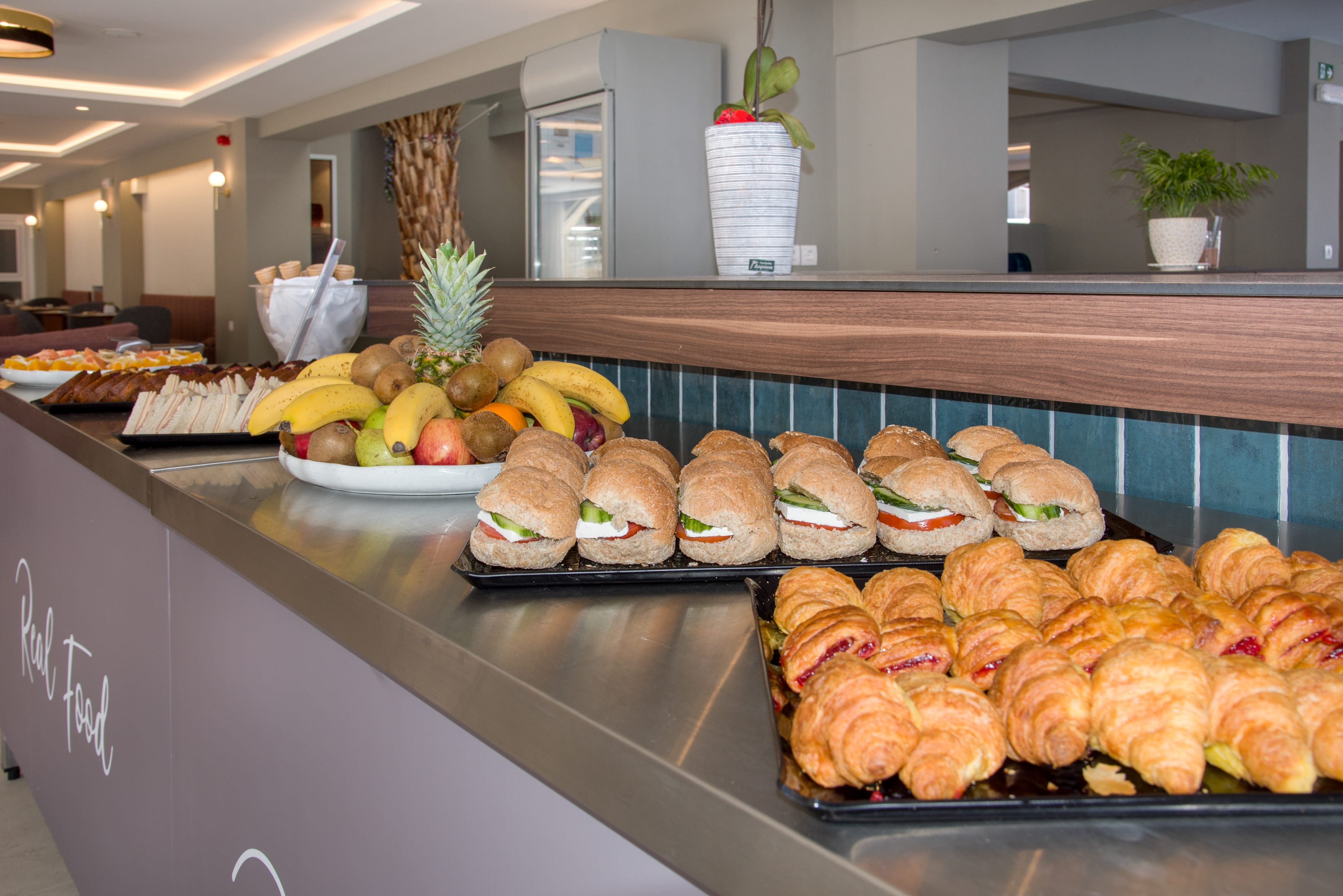 a counter with food on it
