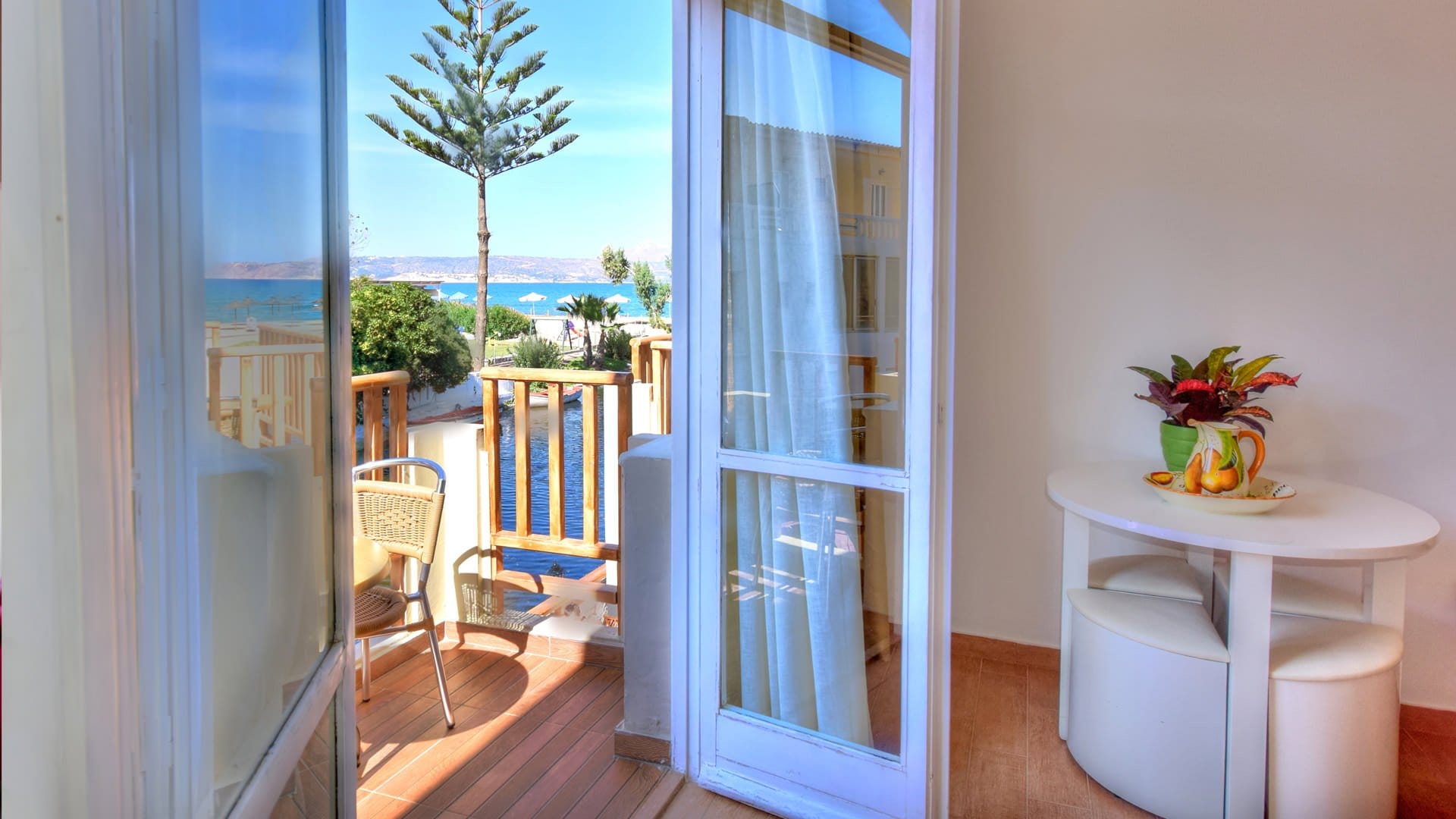 a room with a table and chairs