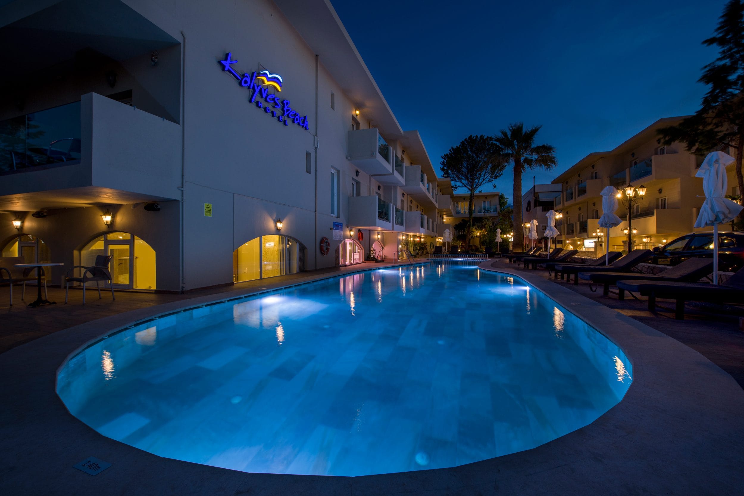 a pool in a hotel
