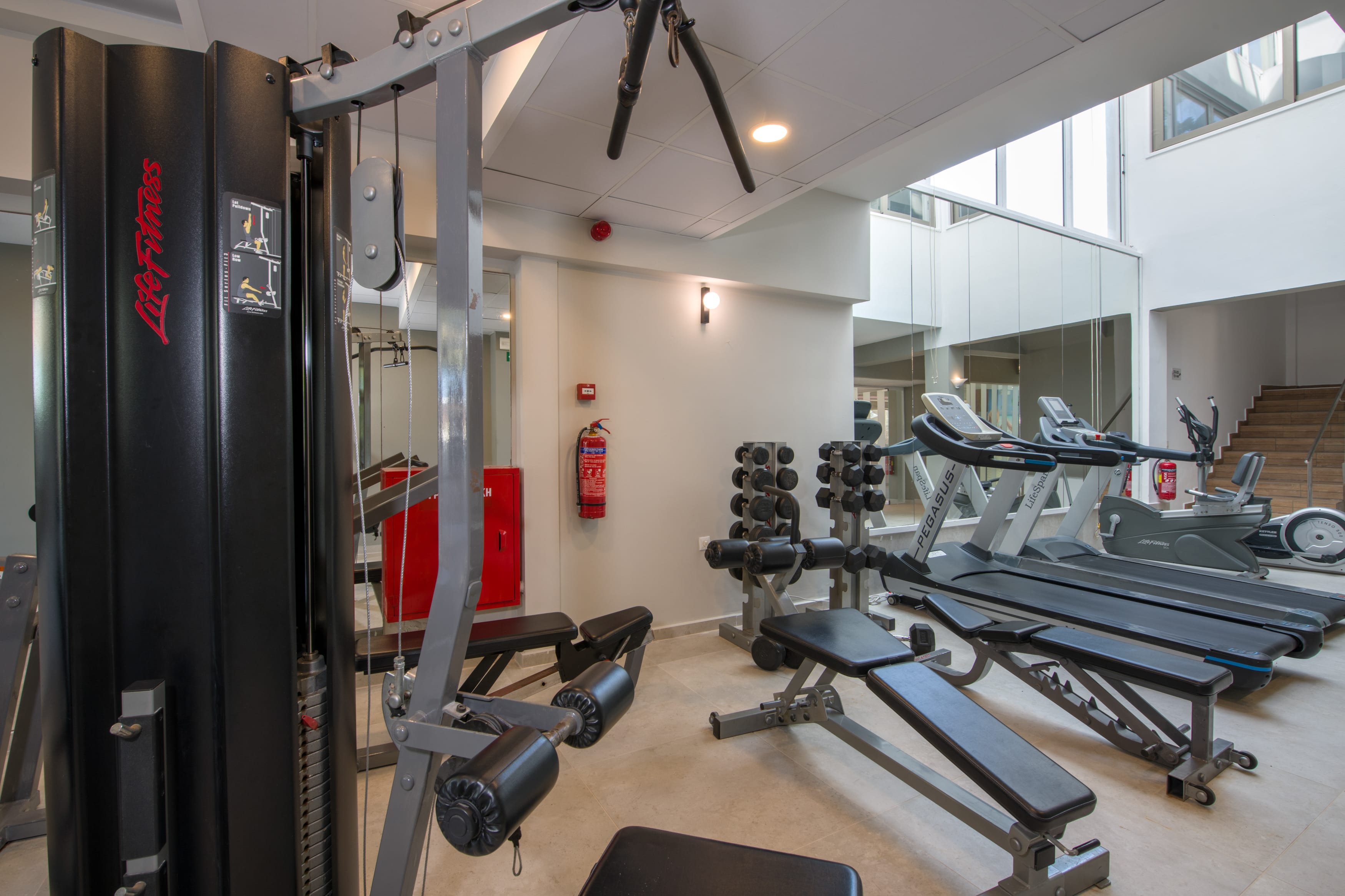 a gym with exercise equipment